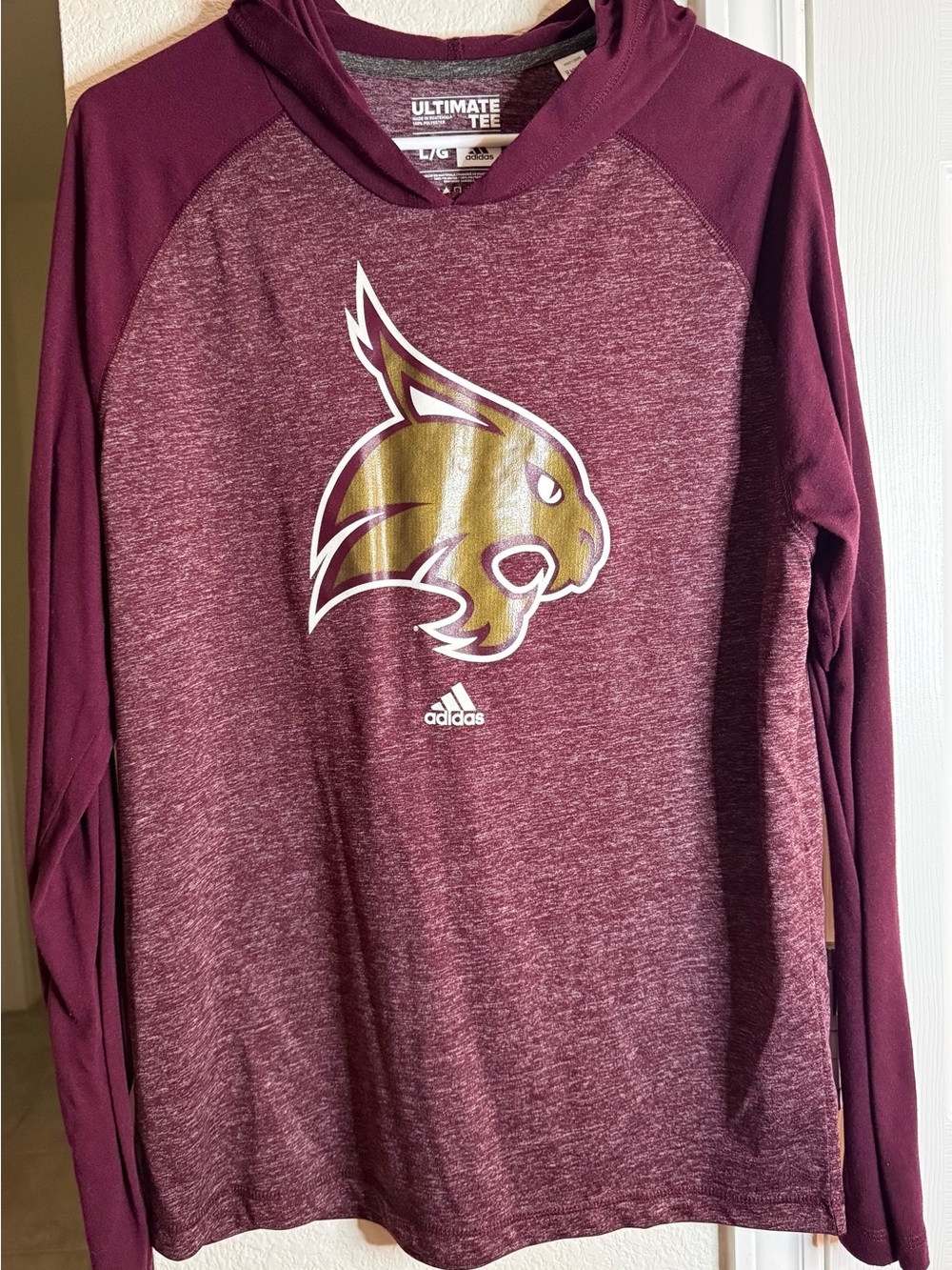 adidas Maroon and Gold Performance Hooded Long Sleeve